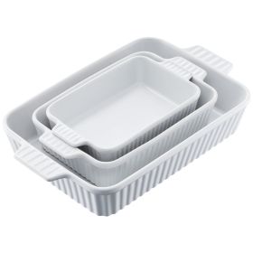 VEVOR Ceramic Baking Dish, 9" x 13", Bakeware Set of 3, Rectangular Casserole Dish Set, Baking Pans with Handles, Oven Secure