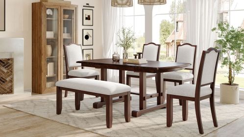 6-Piece Dining Table Set, 60inch to 78inch Extendable Wood Dining Table with Removable Leaf, Kitchen Table Set with 4 Upholstered Side Chair and