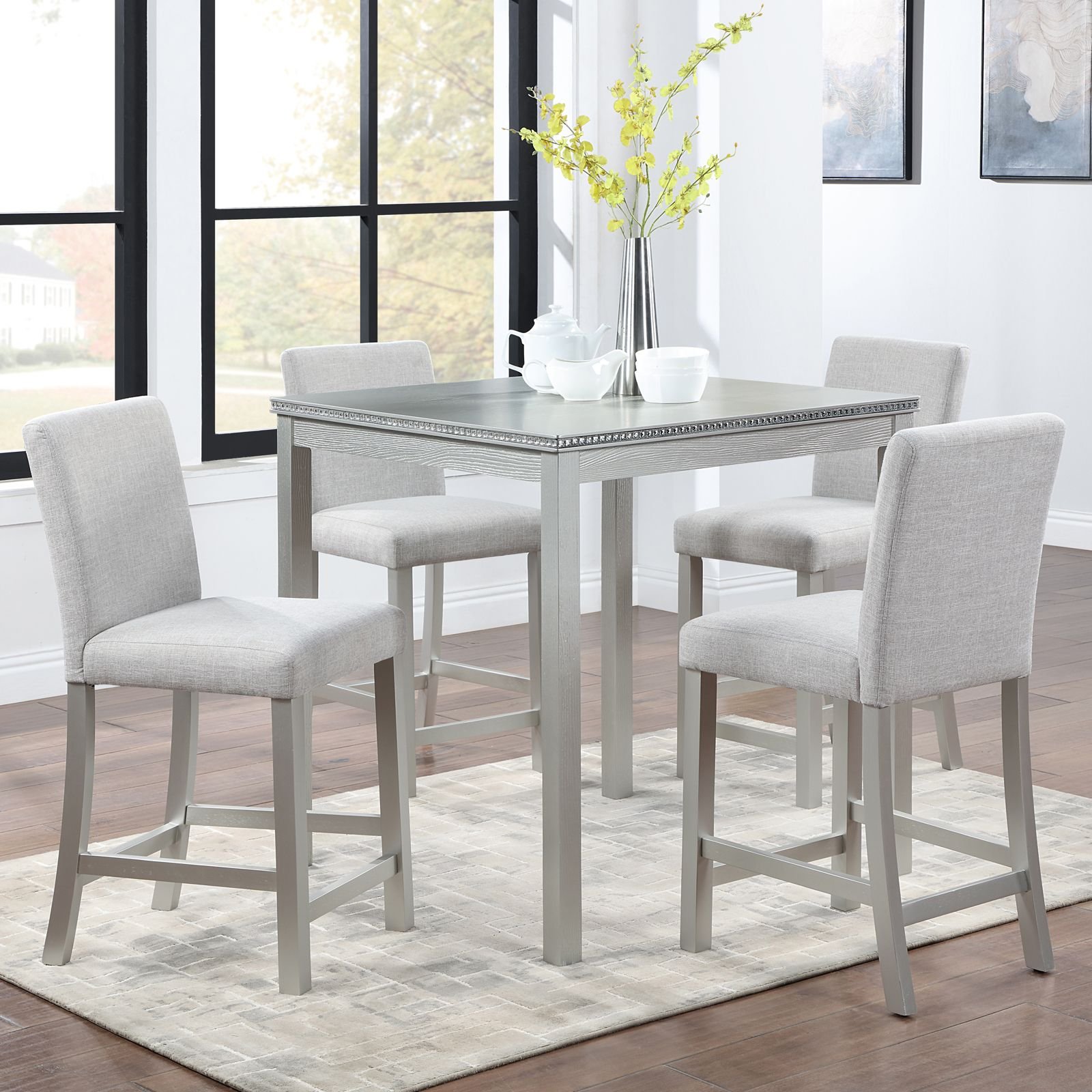 5 Piece Counter Height Table Set, Wooden Kitchen Table Set with Square ...