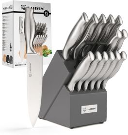 Kitchen Knife Set, 15 Pieces Knife Set With Block, Knives Set For Kitchen, Silver Hollow Ergonomic Handle For Chef Knife Set, Kitchen Shears,Blac (Option: Sliver)
