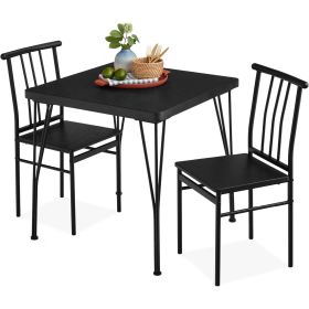 Metal Frame Dining Set with Black Wood Top Table and 2 Chairs (Color: Black)