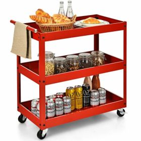 Kitchen Serving Utility Cart on Wheels with 2 Bottom Shelves (Color: Red)