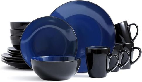 16 Piece Round Kitchen Dinnerware Set (Color: Blue)