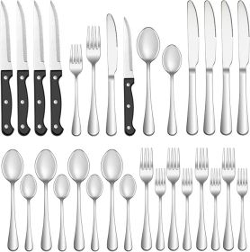 24 Pcs Silverware Set with Steak Knives Service for 4, Flatware Set,Mirror Polished Cutlery Utensil Sets (Color: Stainless Steel)