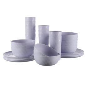 30-Piece Plastic Check Pattern Dinnerware Bundle Set (Color: Purple)